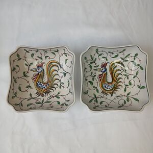 Outeiro Aqueda Portugal Hand Painted Porcelain Rooster Chicken Small Bowl Set 2